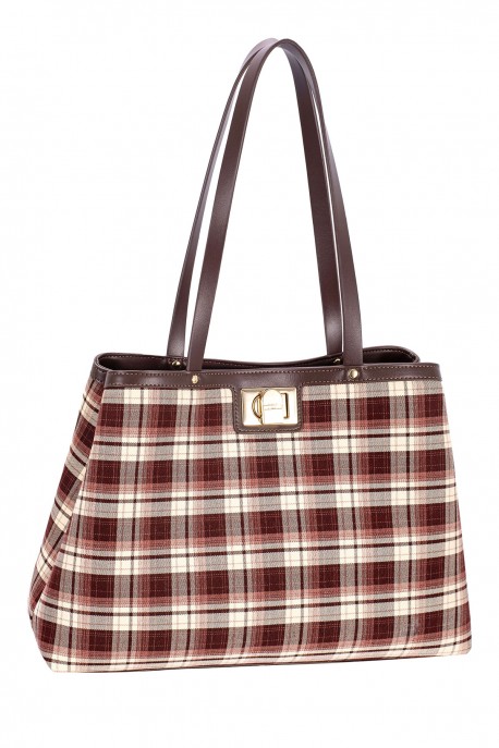 CM8772 David Jones Flared P-Trapeze Plaid Gingham Pattern Shoulder Bag