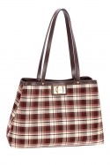 CM8772 David Jones Flared P-Trapeze Plaid Gingham Pattern Shoulder Bag