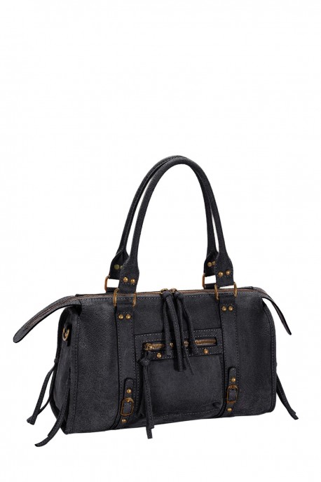 CM8776 David Jones Vintage Leather Effect Duffel Handbag : colour:Black