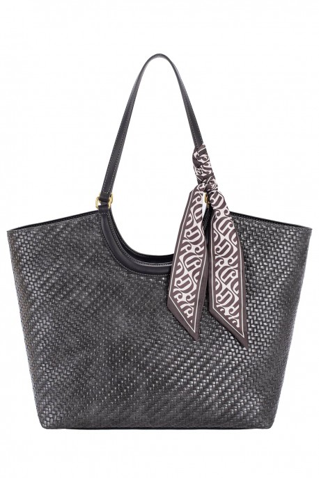 CM8660 David Jones Braided Pattern Shopping Shoulder Bag : colour:JET BLACK
