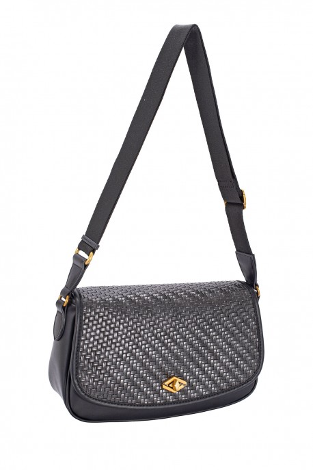 CM8664 David Jones Braided Pattern Crossbody Bag : colour:JET BLACK