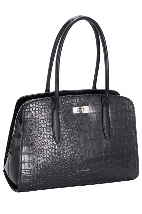 CM8706 David Jones Crocodile Bowling Handbag : colour:JET BLACK