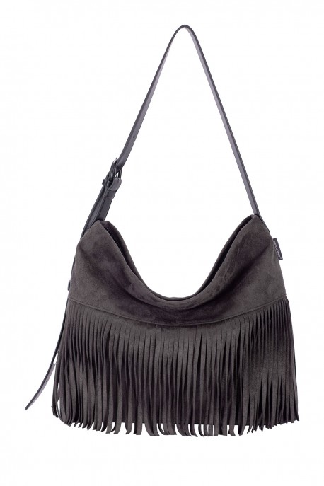 CM8723 David Jones nubuck velvet fringe shoulder bag