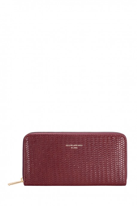 P176-510 Portefeuille motif tressé David Jones : couleur:Bordeaux fonc&eacute; (D.Bordeaux)