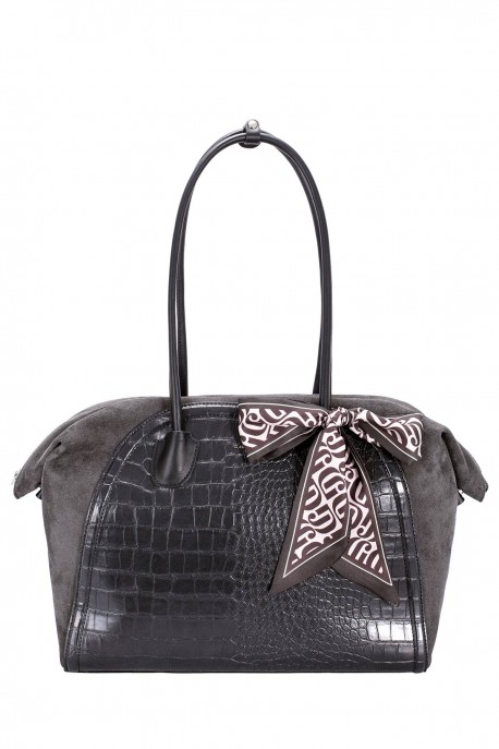 CM8628 David Jones Crocodile Bowling Shoulder Bag : colour:JET BLACK