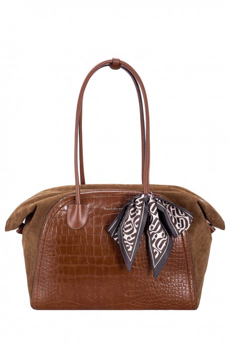 CM8628 Sac épaule bowling croco David Jones : couleur:Boue Rouge (RED MUD)