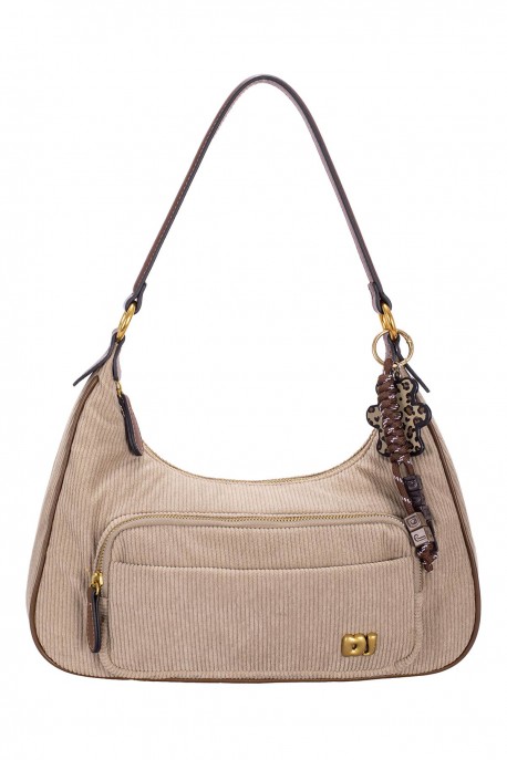 CM8702 Sac à main hobo style velours côtelé David Jones : couleur:Taupe chaud (WARM TAUPE)