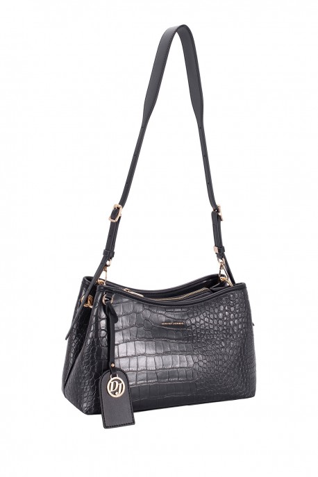 CM8707 Sac épaule Trapèze croco David Jones : couleur:Noir de jais (JET BLACK)