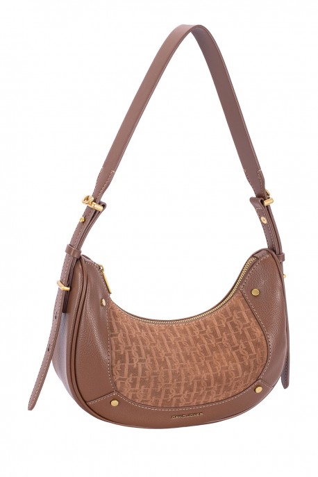 CM8718 Sac épaule forme croissant Monogramme David Jones : couleur:Boue Rouge (RED MUD)