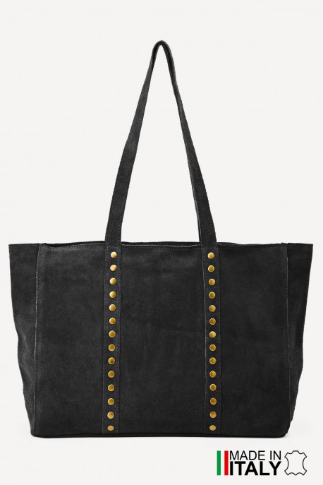ZE-9026-26T3 Sac cabas shopping en cuir nubuck : couleur:Noir (Black)