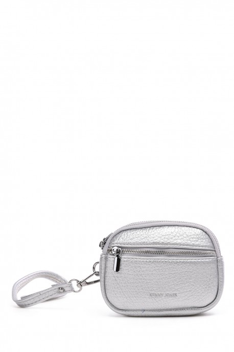 KJ252 Brioche-style clutch purse with a textured synthetic leather wrist strap : colour:Silver