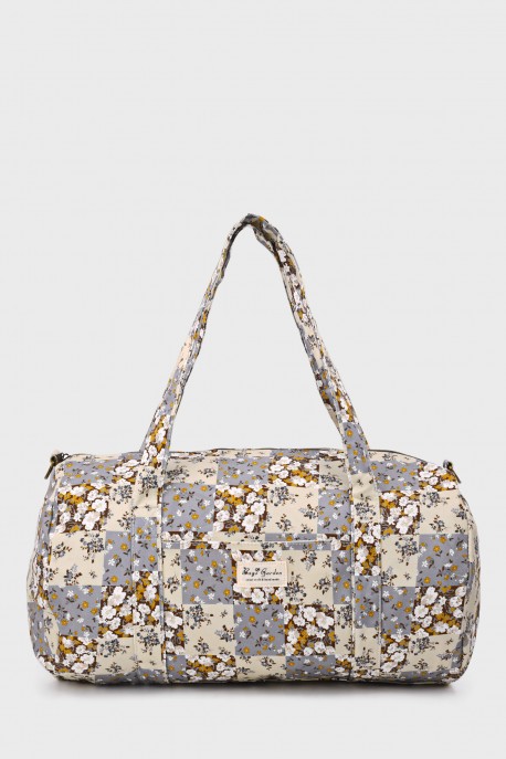 BG-6860 Sac à langer polochon textile motif fleurs liberty : couleur:Gris (Grey)