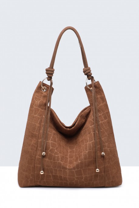 BV-11163 Sac à main hobo texture croco nubuck : couleur:Marron (Brown)