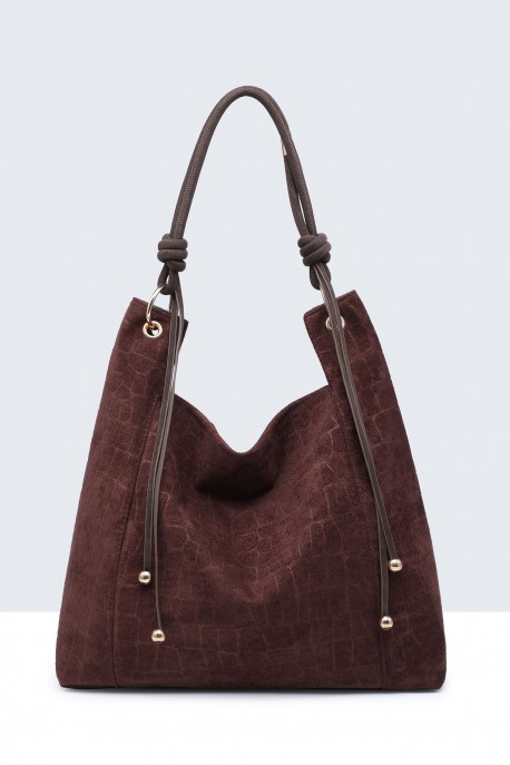 BV-11163 Nubuck croco-textured hobo handbag : colour:Coffee