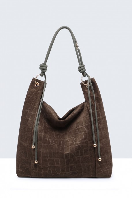 BV-11163 Nubuck croco-textured hobo handbag : colour:Green