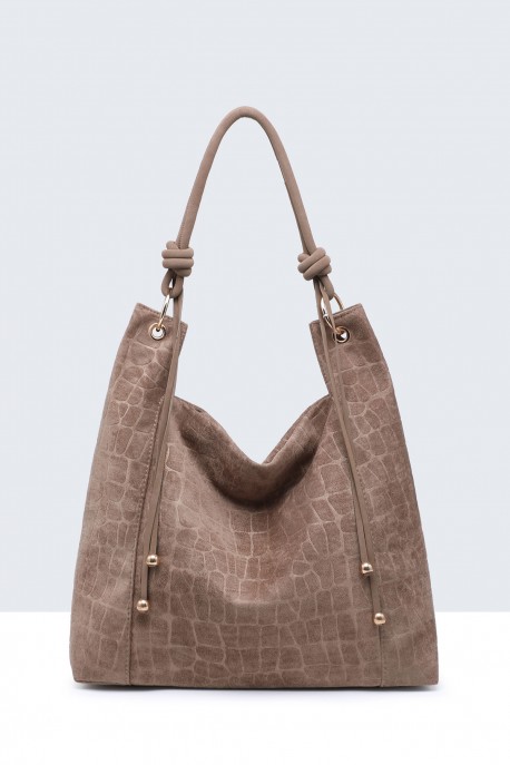 BV-11163 Sac à main hobo texture croco nubuck : couleur:Kaki (Khaki)