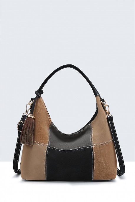BV-11165 Sac à main hobo texture patchwork nubuck