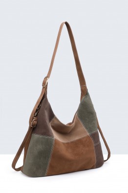 BV-11166 Patchwork Nubuck textured hobo crossbody shoulder bag