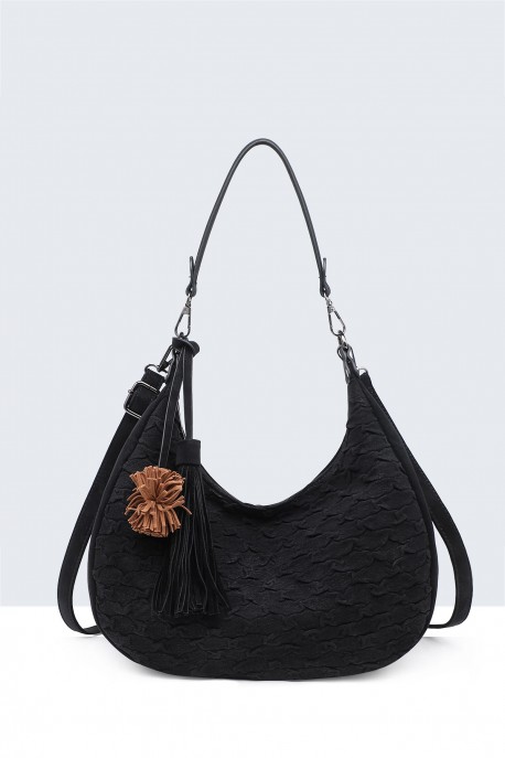 BV-16215 Peach-skin finish hobo handbag with a scaled texture