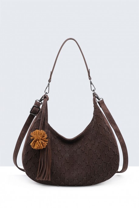 BV-16215 Peach-skin finish hobo handbag with a scaled texture : colour:Coffee