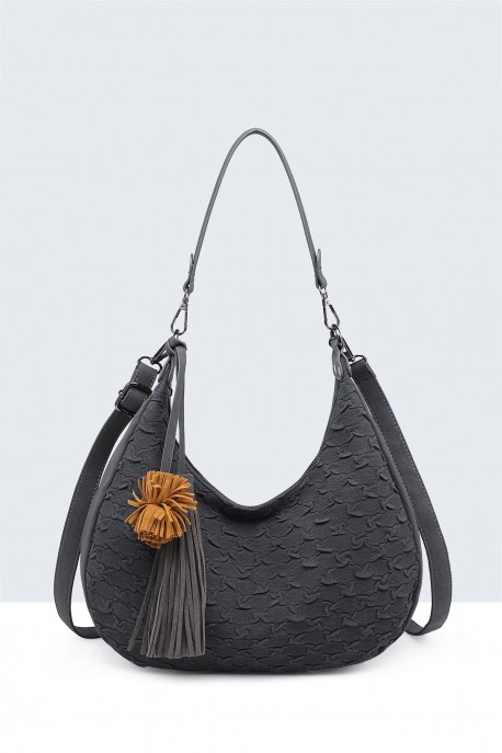 BV-16215 Peach-skin finish hobo handbag with a scaled texture : colour:Grey