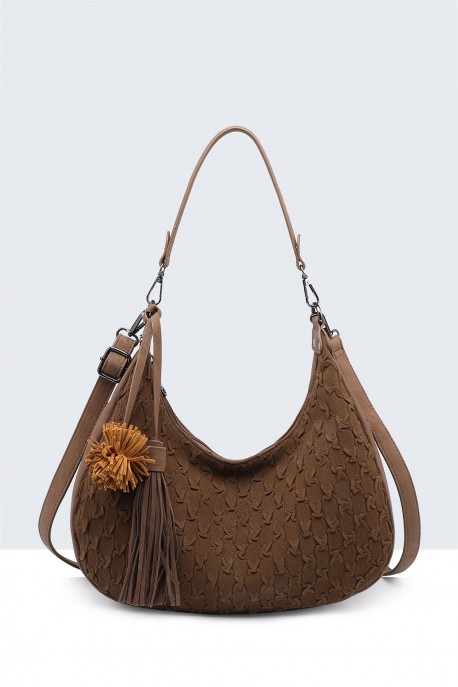 BV-16215 Peach-skin finish hobo handbag with a scaled texture : colour:Khaki