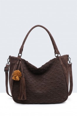 BV-16216 Peach-skin finish hobo handbag with a scaled texture