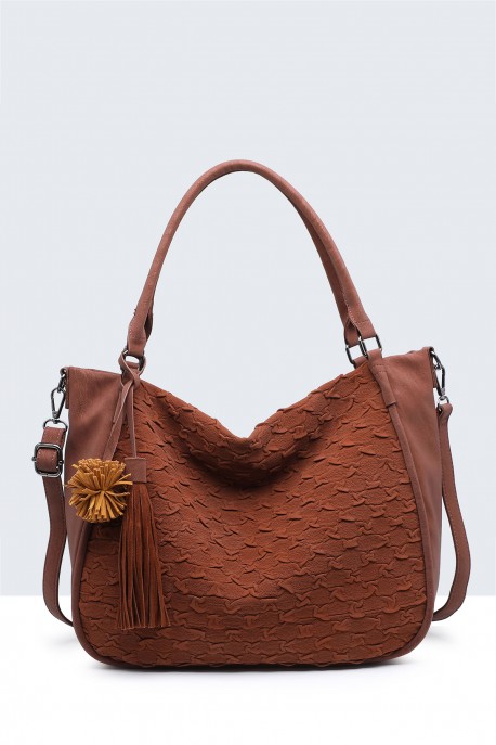 BV-16216 Sac à main hobo aspect peau de pêche texture écaillés : couleur:Marron (Brown)