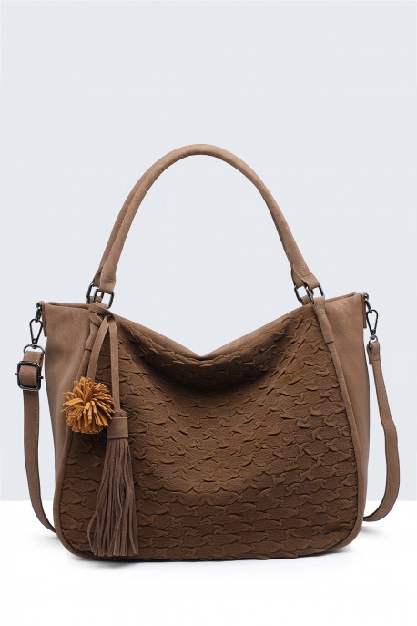BV-16216 Sac à main hobo aspect peau de pêche texture écaillés : couleur:Kaki (Khaki)