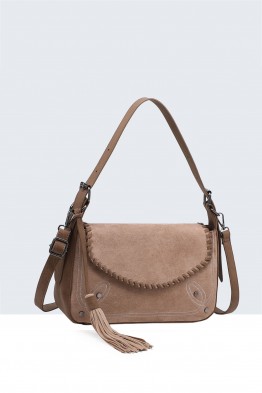 BV-16219 Nubuck velvet effect flap handbag