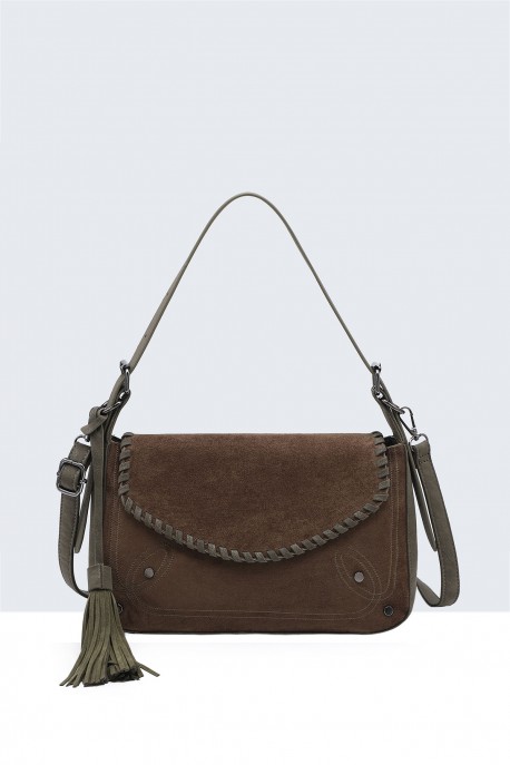 BV-16219 Nubuck velvet effect flap handbag : colour:Green
