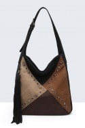 BV-29085 Sac épaule hobo Patchwork Clouté effet nubuck