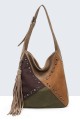 BV-29085 Patchwork Studded Patchwork Shoulder Bag with Nubuck Effect
