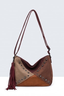 BV-29087 Sac bandoulière Patchwork Clouté effet nubuck