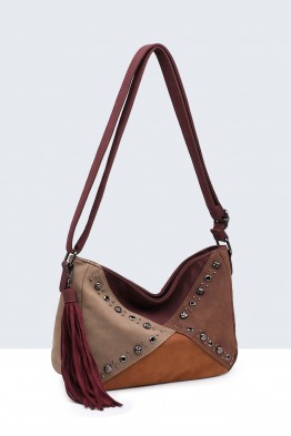 BV-29087 Sac bandoulière Patchwork Clouté effet nubuck