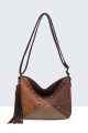BV-29087 Studded Patchwork Shoulder Bag with Nubuck Effect
