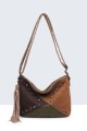 BV-29087 Studded Patchwork Shoulder Bag with Nubuck Effect