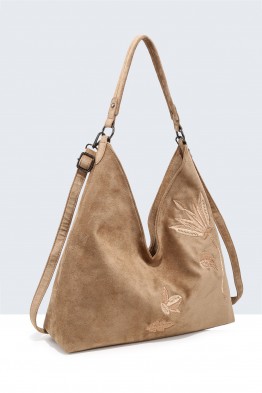 BV-29088 Sac épaule hobo effet velour nubuck motif brodé