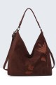 BV-29088 Hobo shoulder bag with nubuck velvet effect embroidered pattern