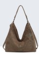 BV-29088 Hobo shoulder bag with nubuck velvet effect embroidered pattern