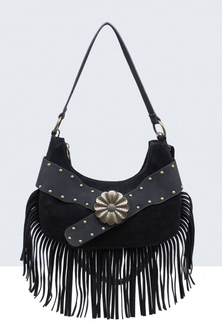 BV-29102 Nubuck Velvet Effect Fringe Handbag