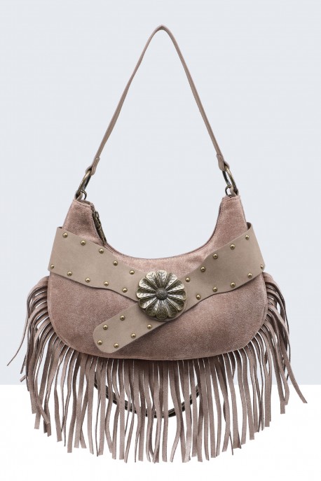 BV-29102 Nubuck Velvet Effect Fringe Handbag : colour:Khaki