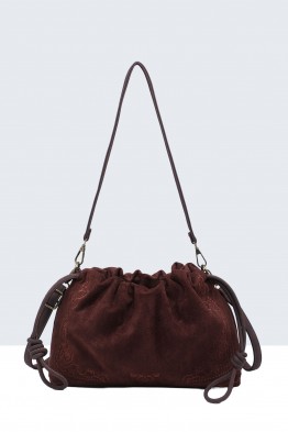 BV-29103 Nubuck velvet effect purse shoulder bag with embroidered pattern