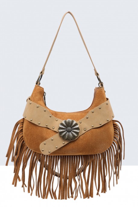 BV-29102 Nubuck Velvet Effect Fringe Handbag : colour:Yellow