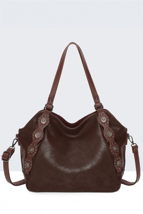 BV-B55041 Sac épaule à ailettes aspect peau de pêche : couleur:Caf&eacute; (Coffee)