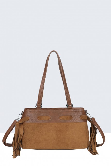 BV-B55043 Suede-effect fringed shoulder bag : colour:Brown
