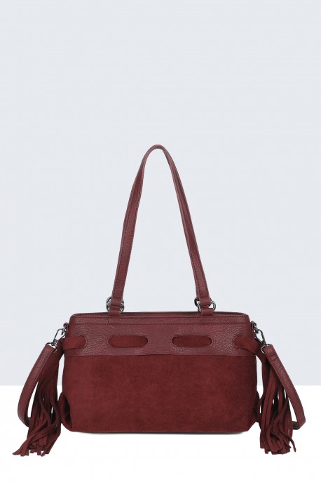 BV-B55043 Suede-effect fringed shoulder bag : colour:Wine