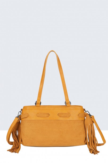BV-B55043 Suede-effect fringed shoulder bag : colour:Yellow