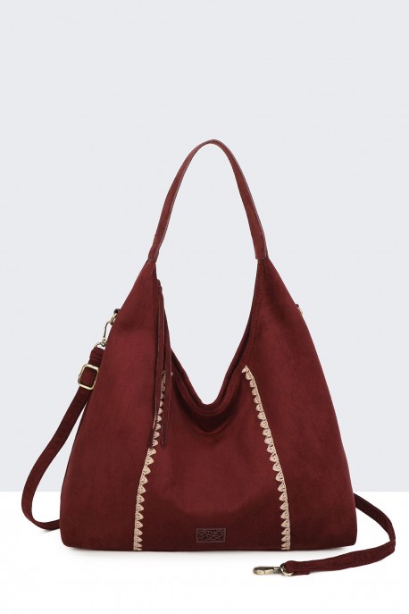 BV-B55036 Suede effect hobo shoulder bag : colour:Wine