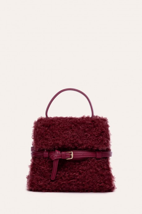 K5371 Sac à main mouton synthétique : couleur:Rouge vin (Wine)